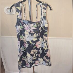 Nasty Gal Floral Denim Mini Dress Black Multi Open Back BGG26643-105-24 Size 12